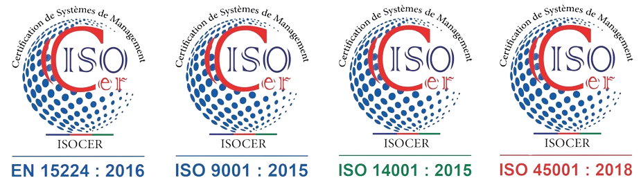 Certifications EN 15224 · ISO 9001 · ISO 14001 · ISO 45001